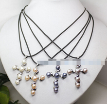 4pcs real white pink lilac black pearl cross pendant necklace fashion jewelry 2024 - buy cheap