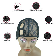 Gorra de peluca tejida con parte izquierda en U, base interior para hacer peluca, extensión de cabello, Color negro, tamaño M/L, 2 peine 2024 - compra barato