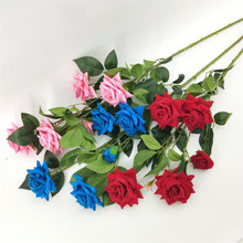 Искусственные длинные вельветовые розы (5 головок/штука), имитация крутящейся розы для свадебной домашней витрины, Декоративные искусственные цветы 2024 - купить недорого