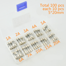 100Pcs/lot 5x20mm Quick Blow Glass Tube Fuse Assorted Kit Fast Blow Glass Fuses 250V 1/2/3/4/5/6/7/10/15/20A Electronics Stock 2024 - buy cheap