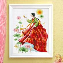 Gold Collection Lovely Counted Cross Stitch Kit A Lady in Korean Traditional Dress Hanbok Oriental Woman Girl SO 2024 - buy cheap