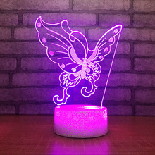 Luminária de mesa ilusão 3d de borboleta acrílica, lâmpada multi-colorida para mesa com interruptor touch 2024 - compre barato