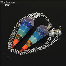 1Pc Rainbow 7 Chakra Layered Healing Dowsing Reiki Gem Stone Charms Pendulum With Chain Statement Jewelry for Women Bijoux 2024 - buy cheap