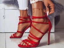 Sandalias de tacón de aguja con punta abierta para mujer, zapatos de tacón alto con cremallera en la espalda, Color rojo sólido, para boda, novedad de verano, 2019 2024 - compra barato