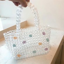 Brand Hand-woven Acrylic Pearls bag crystal beaded Flower handbag women Transparent hollow tote bag 2019 summer luxury Beach bag 2024 - buy cheap