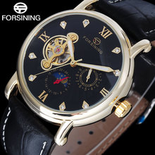 FORSINING luxury brand men mechanical Tourbillon watches leather strap hot fashion men's automatic skeleton gold watches relojes 2024 - buy cheap