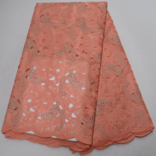 (5yards/pc) High quality peach African hand cut Swiss voile lace fabric with wonderful embroidery for party dress OP116 2024 - buy cheap