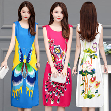 2019 Vintage Summer Cotton Dress Short Sleeve Loose Women Elegant Floral Print Midi Dresses Casual Party Beach Sundress Vestidos 2024 - buy cheap