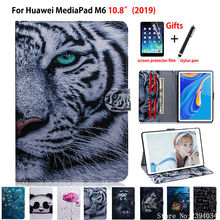 Caso do teste padrão do tigre para Huawei Mediapad M6 10.8 PRO SCM-W09 SCM-AL09 2019 Tampa Funda Tablet PU Couro Fique Shell Capa + presente 2024 - compre barato