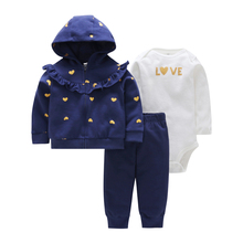 autumn baby girl clothes heart print coat&jacket+letter romper+pants 3PCS clothing set for 6-24M bebes baby boy girl outfits 2024 - buy cheap