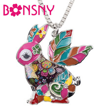 Bonsny Maxi Statement Metal Alloy Animal Rabbit Hares Necklace Chain Collar Pendant 2016 Elegant Hot Enamel Jewelry For Women 2024 - buy cheap