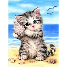 Full DIY Diamond Painting kit Seashore cat Cross Stitch Diamond Embroidery Patterns rhinestones  Mosaic home decor 2024 - buy cheap