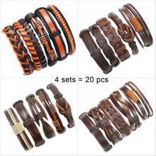 ZotatBele Wholesale Handmade  Charm Leather Bracelets 4 sets/20 pieces Braided Ethinc Tribal Friendship bangle For Men Women YT3 2024 - buy cheap