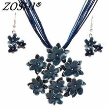 Fashion Jewelry Sets Flower Necklaces & Pendats Multilayer Leather Statement Necklace Drop Earrings Sets Women Jewelry 2024 - buy cheap