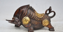 8"chinese fengshui bronze gilt Wall Street wealth money coin ruyi Ox bull statue 2024 - buy cheap