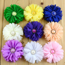 100pcs/lot 2.56 Inch Chiffon Kids Head Flowers Neon colors Summer Style Flowers Pearl Centre Girls Hair accessories MH91 2024 - buy cheap