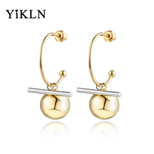 YiKLN-pendientes geométricos clásicos de titanio para mujer, bolas y columnas de acero, joyería de Color oro rosa, pendiente de tuerca de boda, YE18012 2024 - compra barato