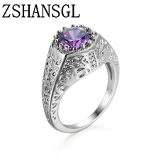 Lady  silver color Wedding ring with purple zircon Stone cz Engagement Wedding Band Ring for women Jewelry 2024 - buy cheap