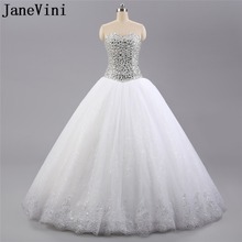 JaneVini 2019 Bling Wedding Dress With Crystals Beadings Ball Gown Tulle Sparkly Sequin Sweetheart Lace-Up Bridal Bride Dresses 2024 - buy cheap