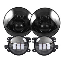 For Jeep Wrangler Headlights 4" LED Fog Light + 2X H4 7INCH Round Headlamp H13 LED Headlights for Jeep Wrangler JK 2024 - buy cheap