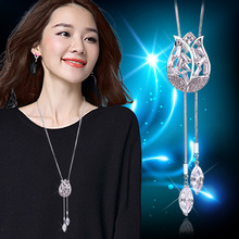 Zircon Crystal Opal Tulip Women Long Necklace Fashion Flower Necklaces & Pendants Gold Silver Color Sweater Chain Jewelry Gifts 2024 - buy cheap