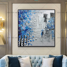 Large 100% Handpainted Abstract Modern Wall Painting Street Scenery Knife Oil Painting On Canvas Wall Decor Lover Landscape 2024 - buy cheap