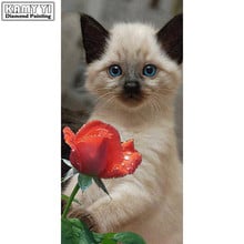 Full Square drill 5D DIY Diamond painting Cat holding red rose Diamond Embroidery Mosaic Cross Stitch Rhinestone decoration 2024 - buy cheap