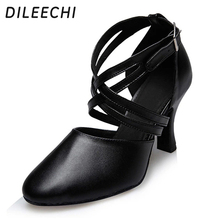 DILEECHI New Women's Genuine leather black Latin / Modern dance shoes Tango Party Wedding Square dance shoes 8cm High heels 2024 - buy cheap