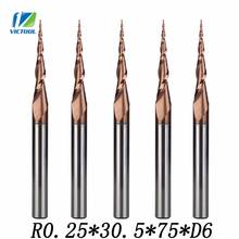5pcs/Lot H-SI Coated R0.25*D6*30.5*75L*2F Solid Carbide 6mm Ball Nose Tapered End Mills Router Bits Taper Wood Metal Mill Cutter 2024 - buy cheap