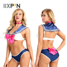 IIXPIN Women Sailor Moon Cosplay Costume Block Bowknot Sailor Cosplay School Uniform Bra Tops with Bottom Briefs and Neck Ring 2024 - buy cheap