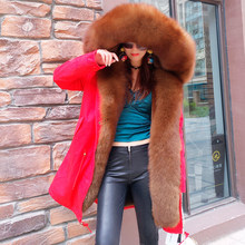 2021 new Fashion women's natural fox fur collar outwear thick warm Artificial Fur Lining long winter jacket 2024 - buy cheap