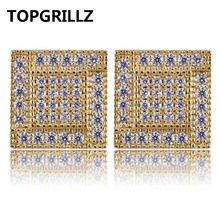 TOPGRILLZ Hip Hop Copper Square Stud Earrings With Screw Back Charm For Women Men Gold Color Cubic Zircon Earring Jewelry Gifts 2024 - buy cheap