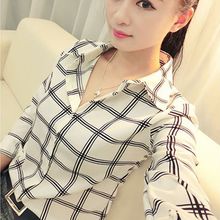 Female Blouse Shirt Career Office Plaid Shirts  Autumn Long sleeve Blouse Women Fitted Tops Blusas 2024 - buy cheap