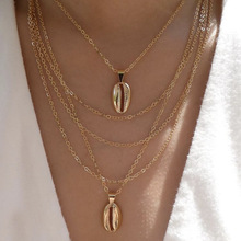 Colar feminino de ouro com pingente concha boêmio de 5 lâmpadas conjunto de jóias de festa de praia feminino 2024 - compre barato