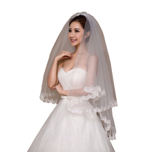 In Stock White Ivory Short Bridal Veil with Comb Lace Edged Wedding Veil Accessories Fingertip High Quality velo 2024 - buy cheap