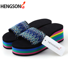 Women Slippers Sandals 2020 Summer Beach Sandals Female Ladies Home Slipper High Wedge Heels  Fashion Leopard Striped Sandals 2024 - buy cheap