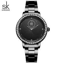 Shengke-reloj de cuarzo negro para mujer, accesorio de marca superior, de cristal, de lujo, de pulsera, femenino 2024 - compra barato