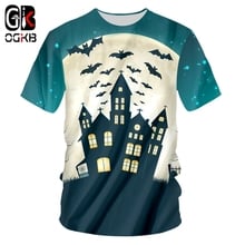 Camiseta feminina estilo castelo com estampa 3d ogmb, camiseta para outono de halloween e pescoço em o, venda direta de roupas de spandex 2024 - compre barato