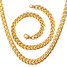 Conjunto de collar de acero inoxidable de 6MM para hombre, joyería para hombre, color amarillo y dorado, cadena de eslabones cubanos, joyería de Dubái S2276G 2024 - compra barato