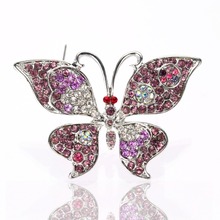 Rhodium Silver Tone Lilac Rhinestone Crystal Diamante Lovely Butterfly Pin Brooch 2024 - buy cheap
