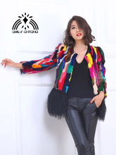 Abrigo de piel auténtica Natural para mujer, chaqueta multicolor a la moda, combina con todo, con dobladillo de piel de cordero, novedad 2024 - compra barato