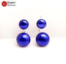 Qingmos Front Back Natural Pearl Earrings for Women with 8-11mm Blue Flat Round Pearl Dangle Double Sided Earrings Fine Jewelry 2024 - buy cheap