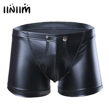 Iiniim sexy shorts de couro do falso dos homens cueca aberta imprensa botão lingerie calcinha jockstraps bulge bolsa boxer shorts 2024 - compre barato