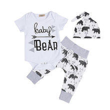 Conjunto de roupas infantis fofo urso, 3 pçs, infantil, meninas, meninos, macacão, calças, chapéu, roupas 2024 - compre barato