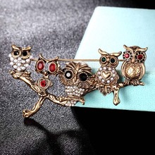 zlxgirl antique gold vintage five owl animal brooches jewelry of men couple gifts imitation pearl scarf pins women hijab pins 2024 - buy cheap