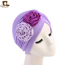 New vintage double flower beanie turban style hat Ladies Chemo Cap Muslim turban Headbands Women Hair Accessories 2024 - buy cheap