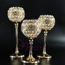 Soportes de vela de globo de cristal dorado para mesa de boda-3 piezas o 2 piezas de un juego de portavelas de bola 2024 - compra barato