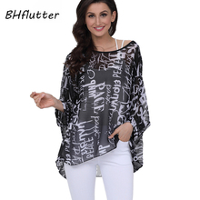 BHflutter 4XL 5XL 6XL Plus Size Women Clothing 2018 New Chiffon Blouse Shirt Batwing Sleeve Letters Print Summer Tops Blouses 2024 - buy cheap