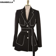 2020 New Autumn OL Slim Single Breasted Women's Blazer Chic Slim Jackets With Belt Women's Lapel Vintage Trench Coat 2024 - buy cheap