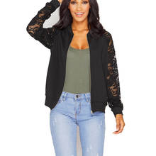 Lace Sleeve Women Basic Coats Long Sleeve Lace Patchwork Transparent Zipper Casual Slim Jacket Coat Bomber Jacket Outwear 2024 - buy cheap
